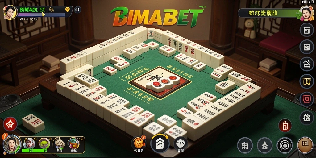 Tampilkan gameplay BIMABET dengan tema Mahjong yang menarik.