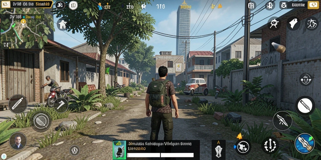 Screenshot gameplay DV188 yang menunjukkan interaksi karakter dan lingkungan.