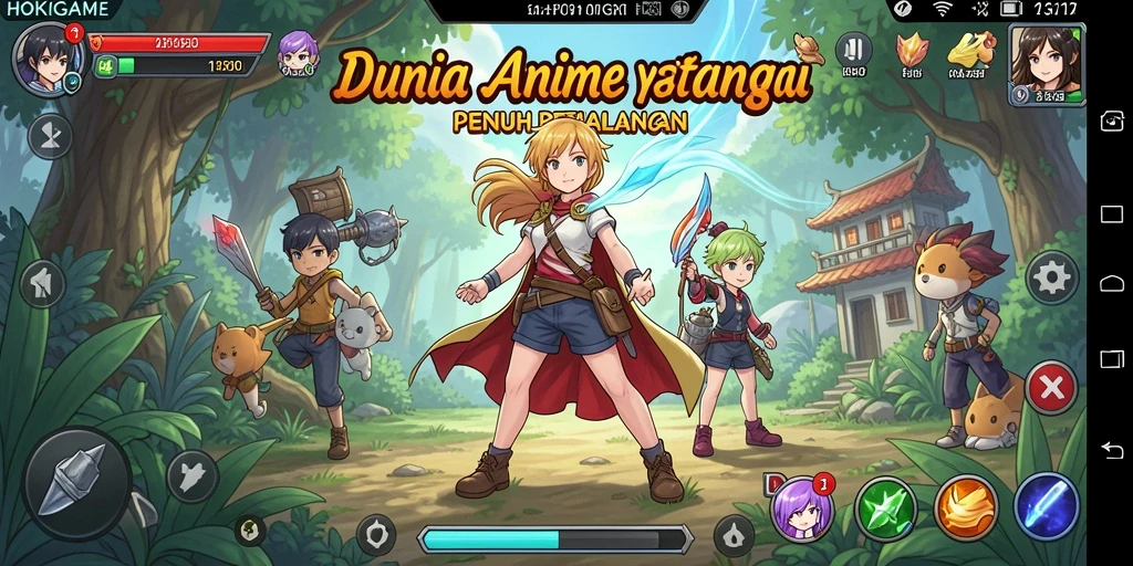 Gameplay HOKIGAME menampilkan karakter anime dalam pertempuran yang seru.