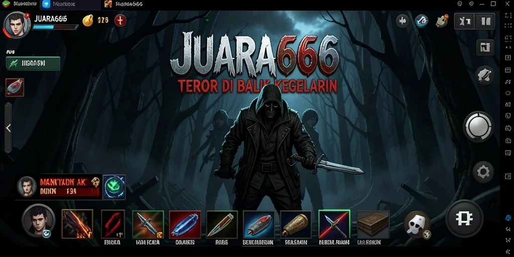 Screenshot gameplay JUARA666 dengan suasana horor yang mencekam.