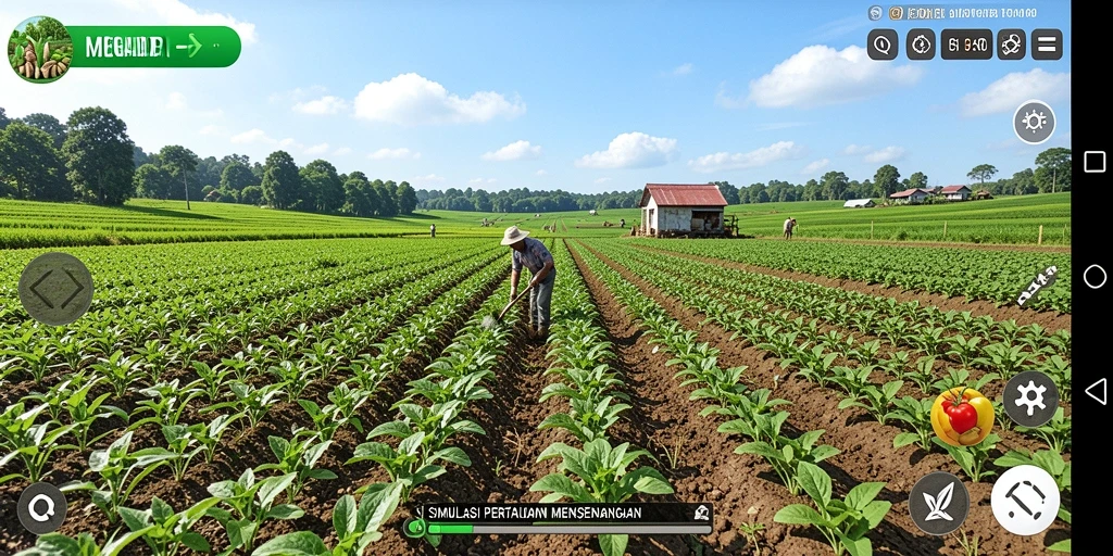 Screenshot gameplay MEGAIDR menampilkan aktivitas pertanian yang seru.