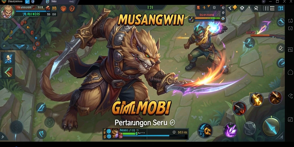 Tangkapan layar gameplay seru dari MUSANGWIN dalam pertarungan MOBA.
