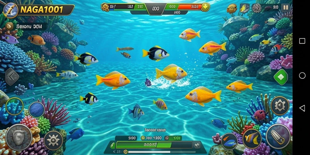 Gameplay seru menembak ikan di bawah laut yang berwarna-warni.