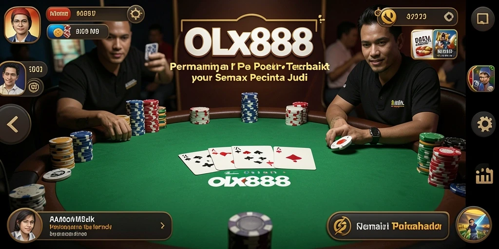 Screenshot OLX888 menunjukkan gameplay Poker yang mendebarkan dan interaktif.
